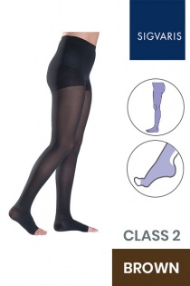 Sigvaris Style Semitransparent Class 2 Brown Compression Tights with Open Toe